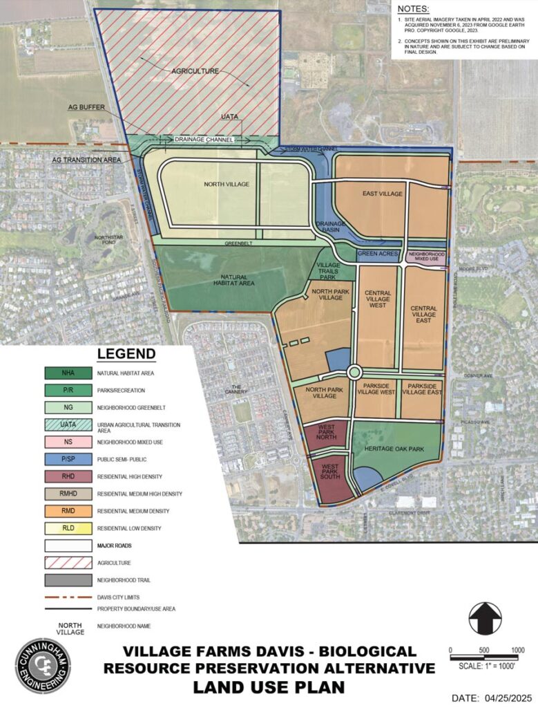 A map illustration of Village Farms Davis the land plan