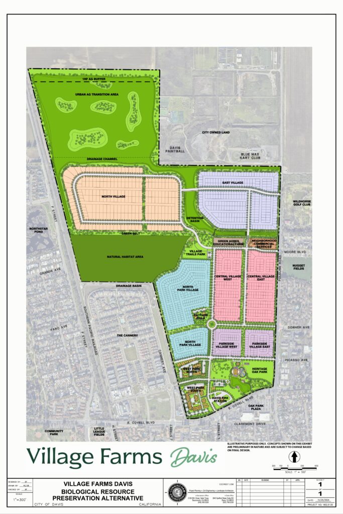 A map illustration of Village Farms Davis the land plan